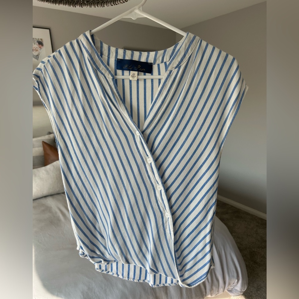 Blue and white striped top